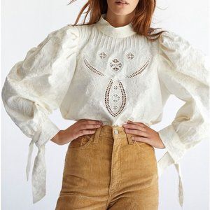 Free People Long-Sleeve Crazy Love Blouse Off White Cutout Back Top Size XS